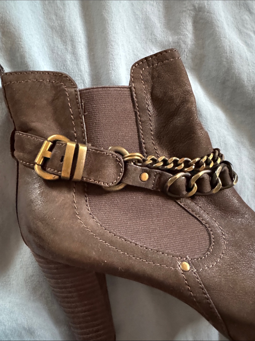 Nicole Miller Brown Leather Ankle Booties with Chain & Buckle - Picture 4 of 5